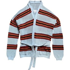 Laneus Unisex Belted Striped Open-Knit Cotton Cardigan IT50/M-L Mesh